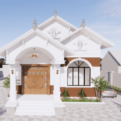 Mẫu nhà vườn cấp IV mái Thái 4 phòng ngủ kích thước 8x19m | V335